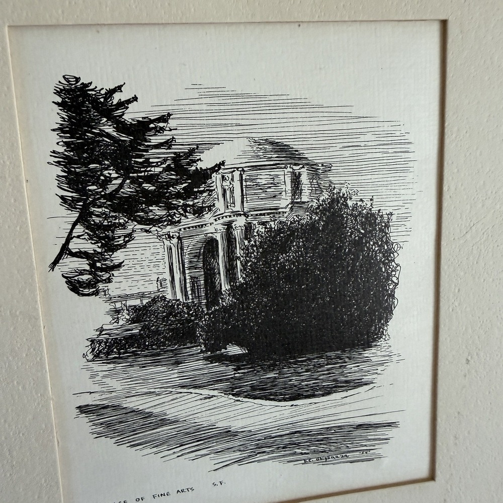 VTG 1954 Miniature Palace of Fine Arts San Francisco Signed Ink Drawing MCM